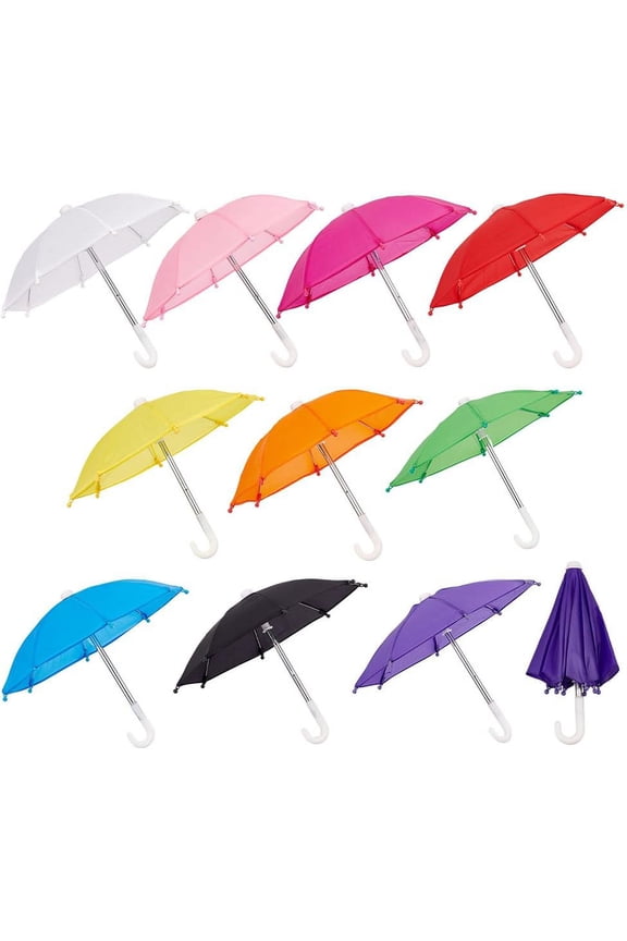 10 Pcs 10 Colors Mini Umbrellas Rainy Umbrella Polyester Adjustable Umbrellas Dolls Accessories for Decroation DIY Crafting colorful