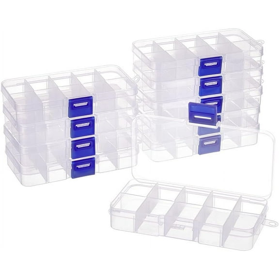 10 Pcs 10 Grids Plastic Organizer Box Clear Plastic Jewelry Dividers Box Organizer Mini Tackle Boxes Jewelry Storage Container for Beads Small Items Findings Storage 5.042.70.87" DIY WhiteSmoke