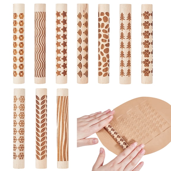 10 Pcs 10 Styles Clay Texture Rollers Ceramics Potters Stamp Roller Tools Textured Rolling Pins