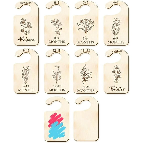10 Pcs 10 Styles Flower Clothing Rack Dividers Newborn Wooden Closet Organizer Flat Nutural Theme Hanger Closet Dividers Plants Closet Dividers for Home Closet Cloth Store Mother