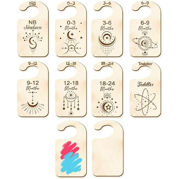 10 Pcs 10 Styles Star Clothing Rack Dividers Newborn Wooden Closet Organizer Flat Galaxy Theme Hanger Closet Dividers Space Closet Dividers for Home Closet Cloth Store Mother