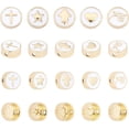 thumbnail image 1 of 10 Pcs 11×4.5mm Brass Enamel Beads with Symbol Flat Round Beads Spacer Metal Loose Beads for Necklace Bracelet - White & Golden, 1 of 7