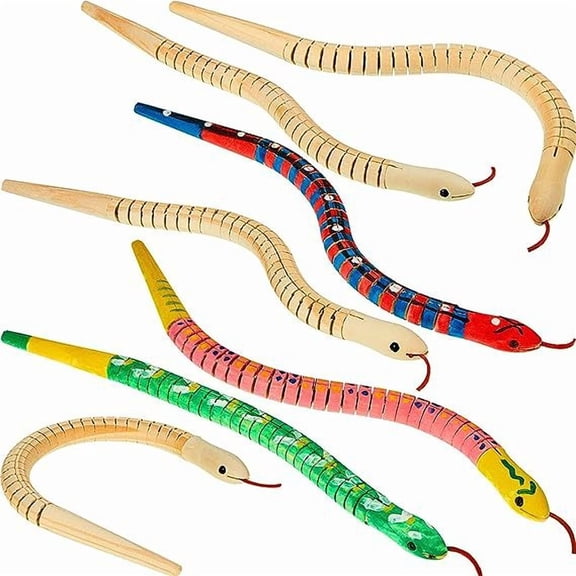Set of 10 12-inch wooden snake toys with paint