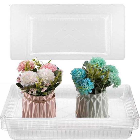 10 Pcs 11.8"x7.87" Clear Plastic Plant Saucer,Bexikou Rectangular Plant Drip Trays Transparent Thick Heavy Duty Plastic Liners for Planters for Indoors Outdoors Flower Pots Window Sills Window Shelf