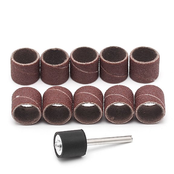 10 Pcs 12.5mm Grit 80# Sanding Bands +3.17mm Mandrel Rotary Tool Nail Drill Bits