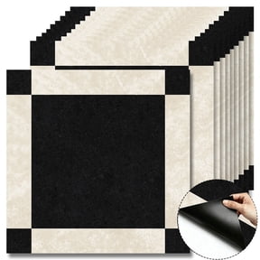 10 Pcs 12"x12" Self Adhesive Checkered Vinyl Floor Tiles, Covers 10 Sq.Ft, Removable Waterproof Peel and Stick Flooring, DIY Flooring for Bathroom, Kitchen, Bedroom, Stair, Home