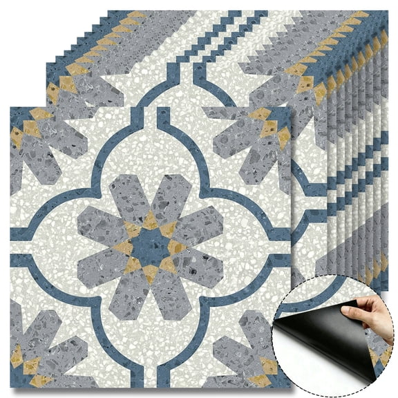 10 Pcs 12"x12" Terrazzo Moroccan Self-Adhesive DIY Vinyl Flooring Tiles, Covers 10 Sq Ft, Removable Waterproof Peel and Stick Floor Tiles for Bathroom Kitchen Wall Bedroom Stair Home Decor