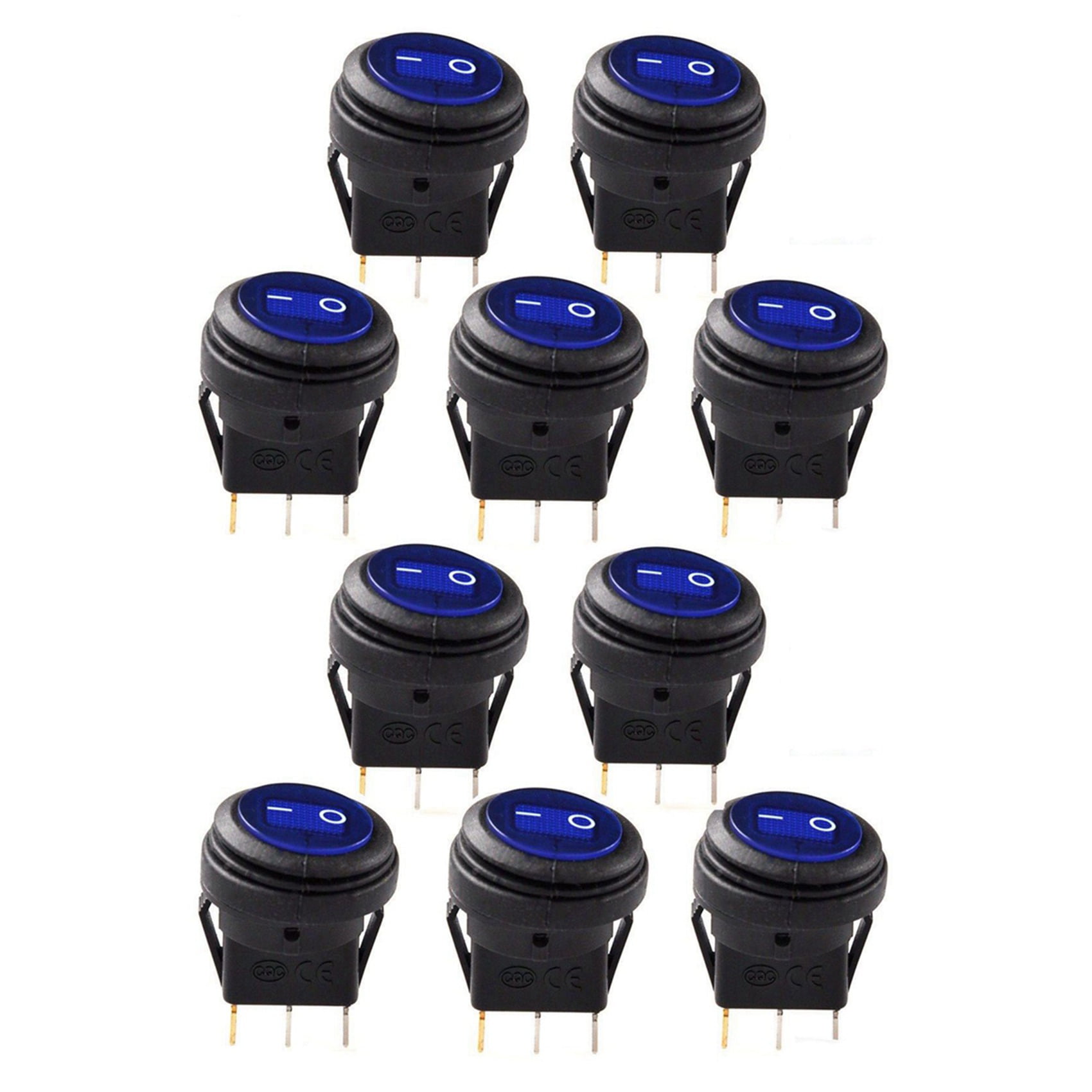 10 Pcs 12V 20A Waterproof Round On/Off Rocker Switch Car Auto Boat SPST ...