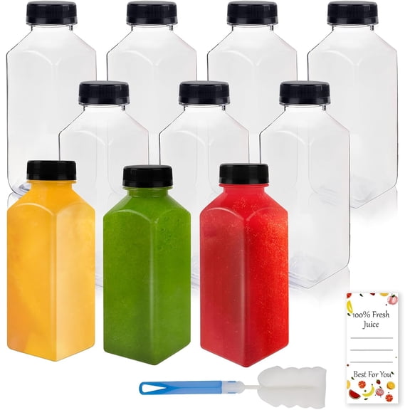 10 Pcs 12oz Plastic Juice Bottles With Caps, Reusable Food Grade Chear Containers for Juicing, Smoothies, Coffee, and Other Beverages