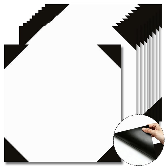 10 Pcs 12x12 Inch Black-White Geometric Self-Adhesive DIY Vinyl Flooring Tiles, Covers 10 Sq.Ft, Removable Waterproof Peel and Stick Floor Tile, for Bathroom Kitchen Wall Bedroom Stair Home Decor