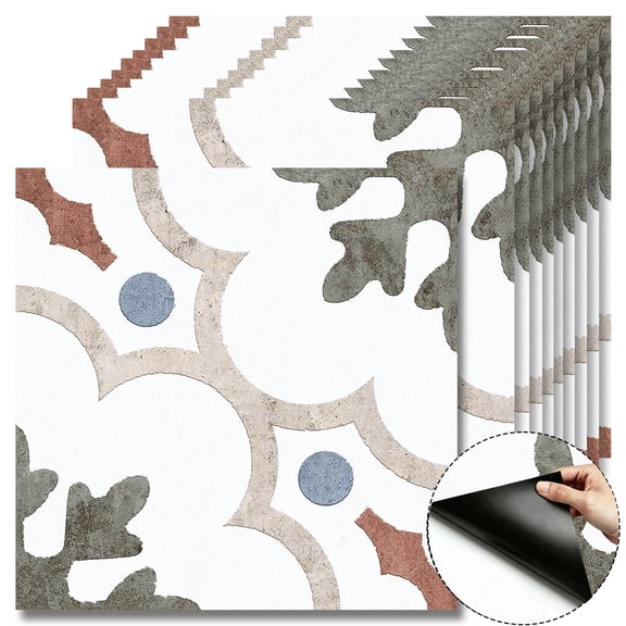 10 Pcs 12x12 Inch Moroccan Peel and Stick Floor Tiles, Cover 10 Sq.Ft, Self-Adhesive DIY Vinyl Flooring, Removable Waterproof Peel and Stick Floor Tile for Bathroom Kitchen Wall Bedroom Stairs Home