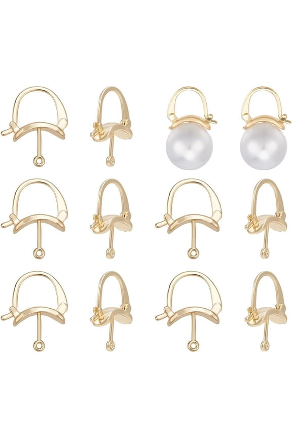 10 Pcs 14K Gold-Plated Drop Earrings Dangle Stud Brass Pearl Ear Jacket Earrings Leverback Earring Findings French Earring Hooks for Women Gold