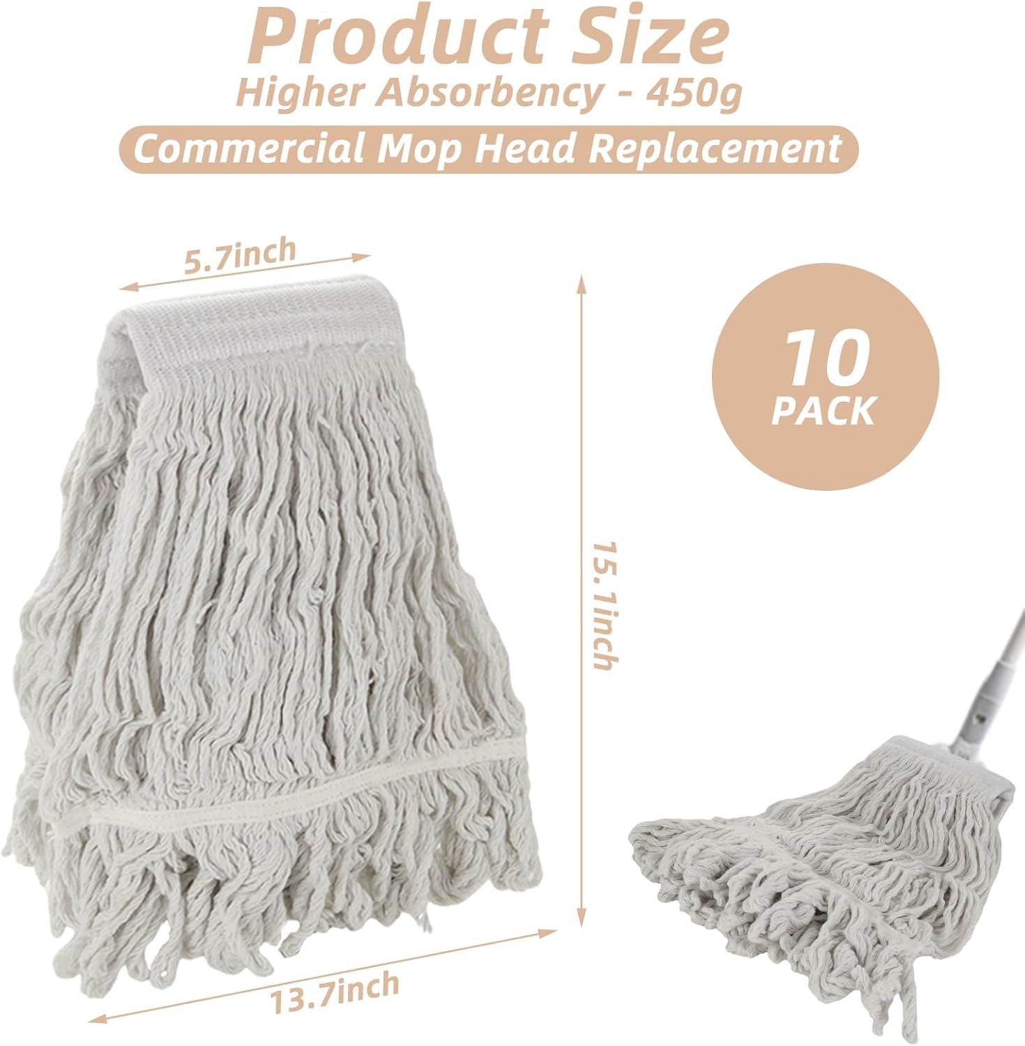 10 Pcs 16oz Mop Head Replacement Commercial Heavy Duty Mop Head for ...