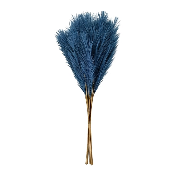 10 Pcs 17.7" Artificial Pampas Grass, Silk Feather Fluffy Handmade Stems for Vase Home Window Display, Bohemian Cozy Decor for Living Room Bedroom Wedding, Blue