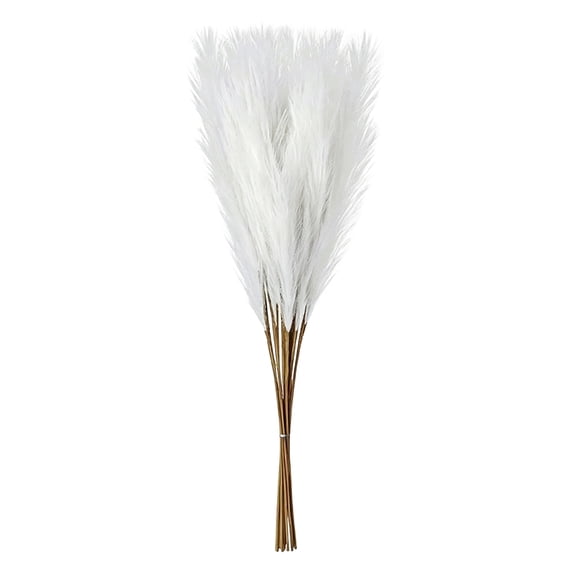 10 Pcs 17.7" Artificial Pampas Grass, Silk Feather Fluffy Handmade Stems for Vase Home Window Display, Bohemian Cozy Decor for Living Room Bedroom Wedding, White