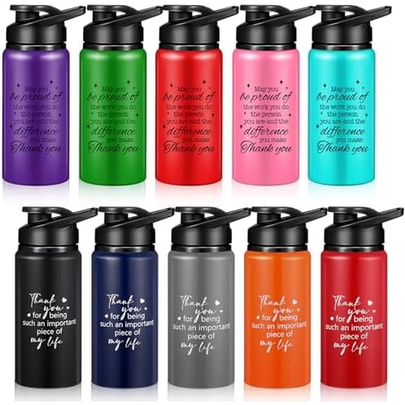 10 Pcs 17oz Thank You Aluminum Water Bottles Bulk Employee Appreciation Gifts Reusable Multicolor Outdoor Sports Water Bottles for Team Staff Coworker Teacher Nurse$$Sport & Recreation Other