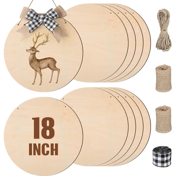 10 Pcs 18 Inch Round Wood Circles for Crafts Unfinished Wooden Blank Signs Wood Circles for Craft Round Wood Disc for DIY Valentines Gift for Home Decor Painting