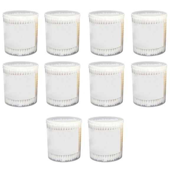 10 Pcs 180-Count Double Ended Cotton Swabs, Wood Stick, Household Cotton Swabs for Little One Care, Makeup, and Cleaning, Automatic Packaging, Round Box