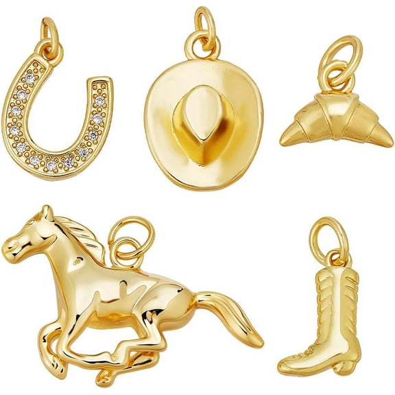 10 Pcs 18K Gold Plated Western Cowboy Charms Horse Shoe Hat Boot Dangle Pendant Brass Western Charms Dangle Pendants Crafts for Necklace Bracelet Earrings Jewelry Making