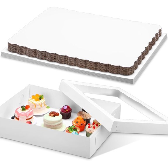 10 Pcs 19x14x4 Inch Half Sheet Cake Boxes 5pcs Large Rectangle Bakery Boxes with 5pcs Cake Boards for Pastry Baking, Cupcakes, Donuts, Cookies, Pie Treat Packaging