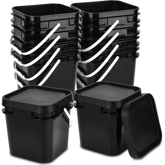 10 Pcs 2.2 Gallon Square Bucket with Lid Food Grade Plastic Bucket 10L Utility Industrial Pail with Handle Container for Food Oil Tub Water Fishing Paint House Cleaning Car Washing(Black)