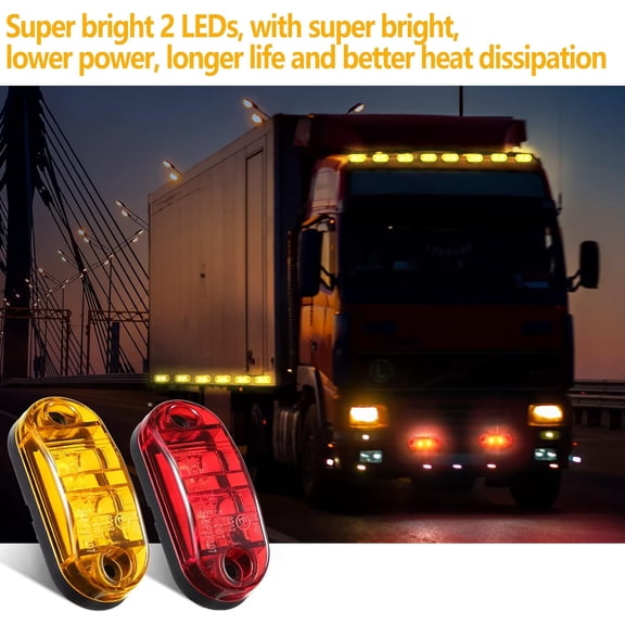10 Pcs 2.5 Inch LED Trailer Lights 2 Diode Waterproof LED Trailer Side Marker Oval Signal Running Lights for Truck Boat Rv(Amber, Red)