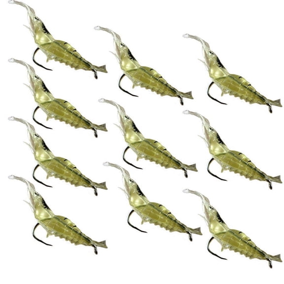 10 Pcs 2.9 Inch Glow Soft Shrimp Lure, Prawn Shaped Hooked Bait, Soft Tackle for Night Fishing, Saltwater and Reef Angling