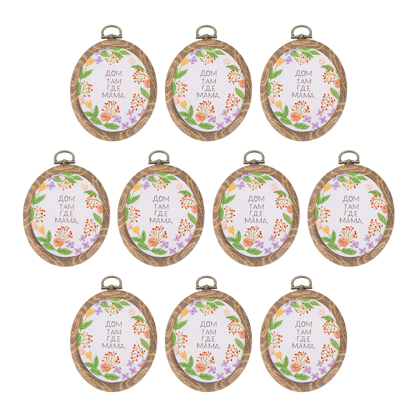 10 Pcs 2.95 x 3.5 Inch Embroidery Hoop Frame, Imitated Wood Oval Cross Stitch Hoops with Metal Ring for Embroidery DIY Art Craft Sewing Wall Decor, White & Brown