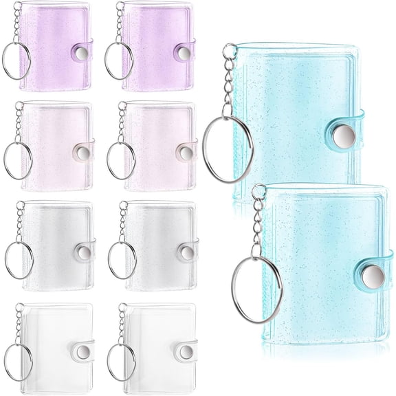 10 Pcs 2 Inch Mini 16 Pockets PVC Plastic Photo Album Key Chain Storage Holder Picture Card Event Friendship Daily Secure Portable
