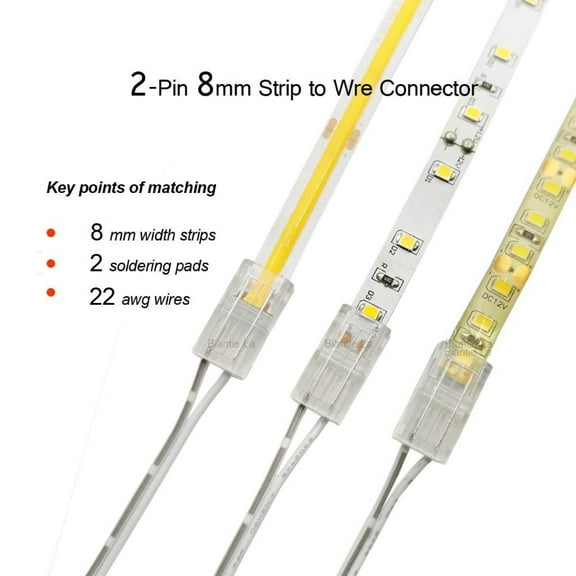 10 Pcs 2-Pin 8mm COB LED Strip to Wire Connector Unwired Clips Solderless Adapter Terminal Extension Connection for High Density LED Strip Lights 12V 24V