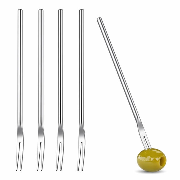 10 Pcs 2-Tine Pickle Forks with Long Handle 8.7 inch Stainless Steel Fruit Forks Party Dessert Fork Salad Appetizer Fork,Olive Picker Grabber Tool,for Home Kitchen Bar