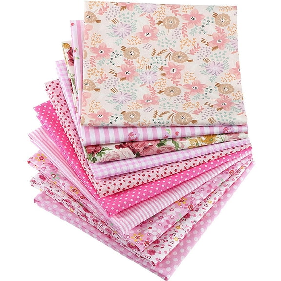 10 Pcs 20'' x Cotton Fabric Bundles Pink Quilting Patchwork Pre-Cut Squares Floral Stripes Gingham Polka Dots Prints Sewing for DIY Handmade Crafting Home Party Decorations