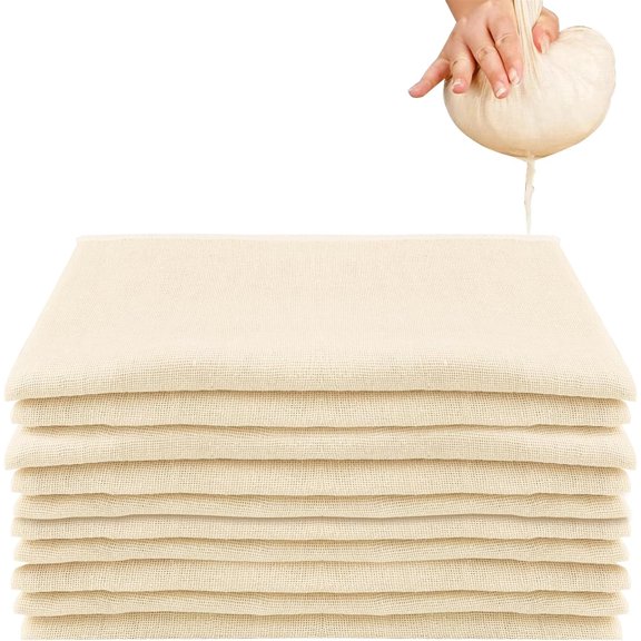 10 Pcs 20 x 20 inch Reusable Cheesecloth,Bexikou Natural Cheese Cloth for Straining,Cotton Unbleached Cloth Strainer for Cooking Baking Juicing Cheese Making