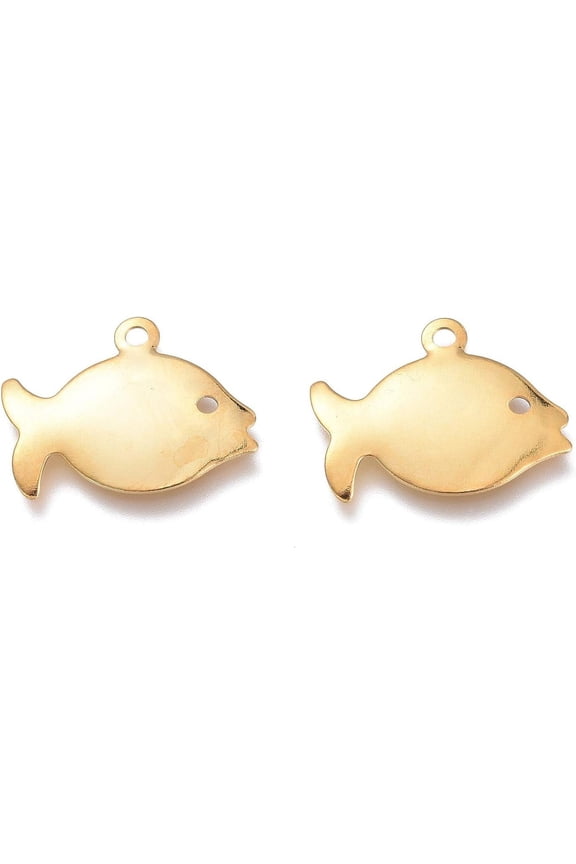 10 Pcs 201 Stainless Steel Charms Fish Pendant Decoration Golden Pendant Charm