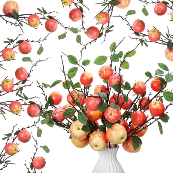 10 Pcs 21.65 Inches Artificial Fake Apple Branches Realistic Tall Apple Bouquets Tree Branch with Long Stem and Green Leaves Fruit Plant for Home Office Vase Filler Shop