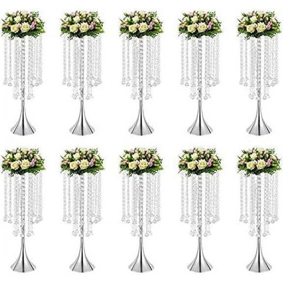 10 Pcs 21.9" Height Versatile Metal Wedding Centerpieces Vase, Metal Trumpet Vase Silver Wedding Vases Centerpieces Tall, Silver Flower Stand for Table Decorations, Christmas, Event, Home, Party
