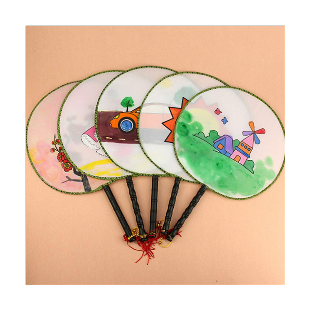 10 Pcs 21cm Blank Fan Children's DIY Painting Fan Silk Cloth Fan