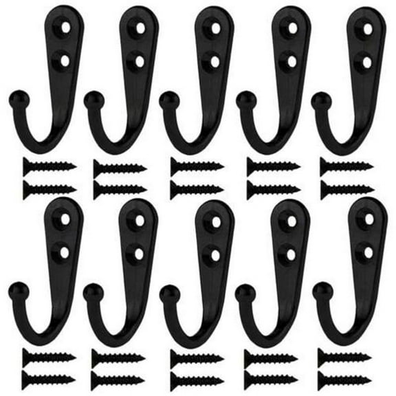 10 Pcs 21x12x30mm Black Metal Hooks for Clothes Key Coat Hat Hanger Bathroom Kitchen Room Towel Rack Hat Holder Replacement