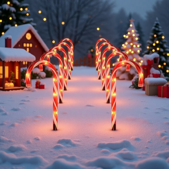 10 Pcs 23 Inch Outdoor Candy Cane Lights, Bulk Pack of Waterproof Lawn Markers, Easy Installation for Festive Garden and Walkway Lighting