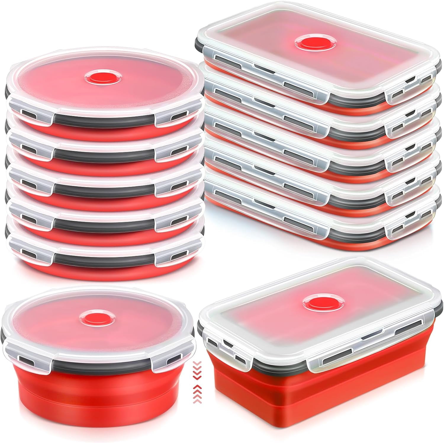 10 Pcs 27 oz Large Silicone Collapsible Food Storage Containers with ...