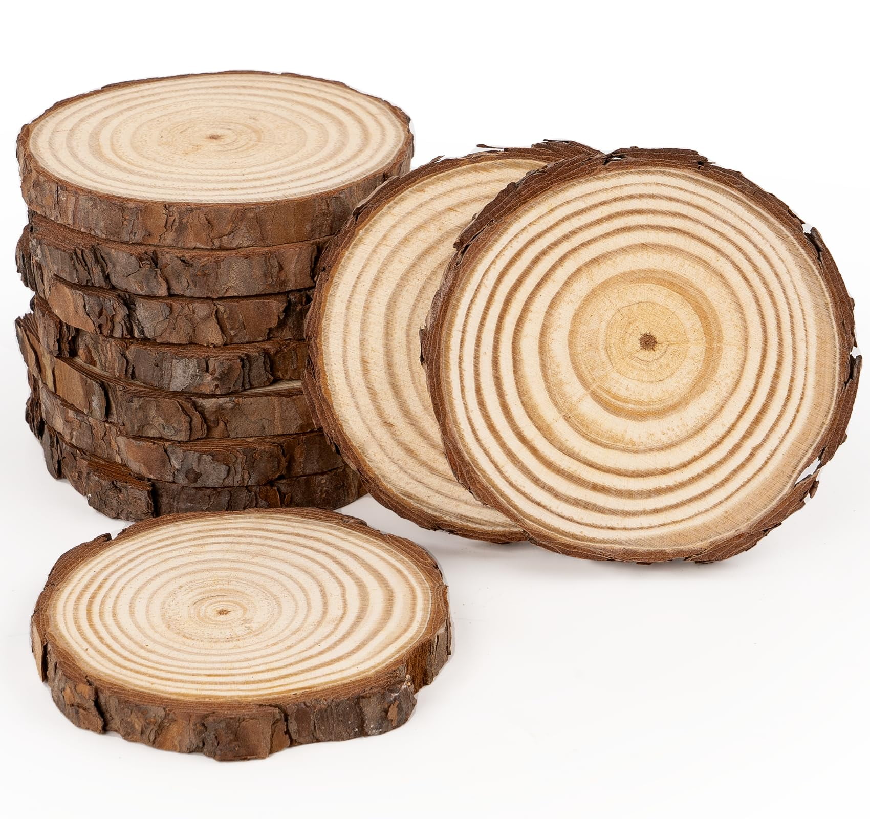 Round Kits 10 Pcs 3-4cm Thickness 1cm Natural Wood Rounds, Wooden Circles with ...