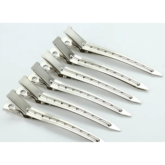 10 Pcs 3.5 Inches Hairdressing Double Prong Pin Curl Setting Section Hair Clips Metal Alligator Clips Silver Hairpins for Hair Extensions