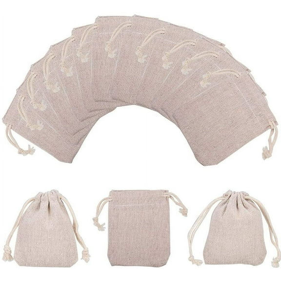 10 Pcs 3.54x3.15 Inch Wheat Cotton Gift Bags Samples Pouches Drawstring Bags Jewelry Pouches Favor Bags for DIY