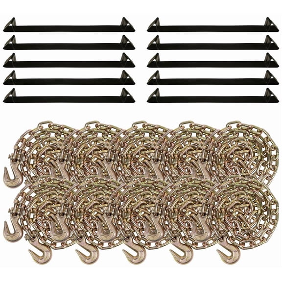 10 Pcs 3/8" X 20' G70 Chain with grab hooks, WLL 6,600 lbs, 10Pcs Coil Racks for Steel Coils Securement