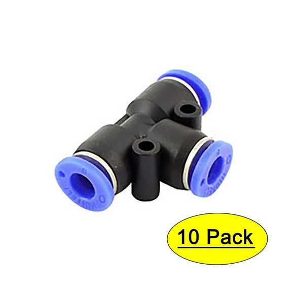 10 Pcs 3 Way Tee Push In Pneumatic Quick Release 1/4" Tube Fittings Connectors