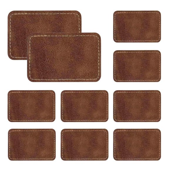 10 Pcs 3 x 2 Inch Blank Leatherette Hat Patches with Adhesive Leatherette Brown