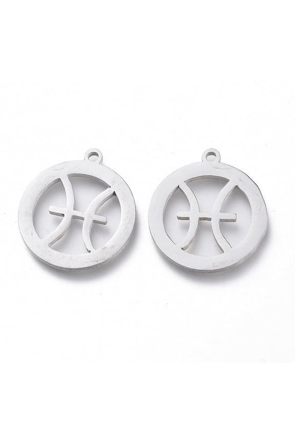 10 Pcs 304 Stainless Steel Constellations Pendants Ring with Constellations Pendant Ornament Pisces Pendant Charm