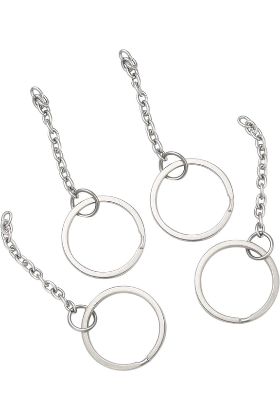 10 Pcs 304 Stainless Steel Key Chain Split Keychain Parts Metal Key Ring Hardware Connector with Chain - 25mm in Diameter