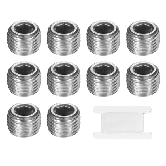 10 Pcs 304 Stainless Steel Pipe Plug 1/4" BSP Male Internal Hex Thread Socket Pipe Plug