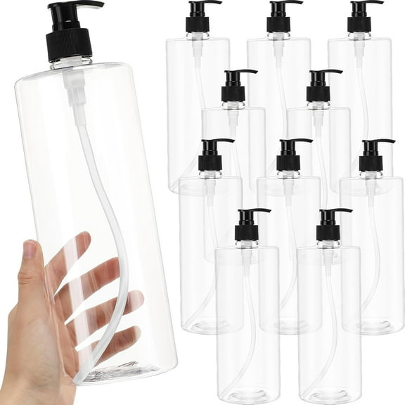 10 Pcs 32 oz Refillable Pump Clear Plastic Empty Bottles Bulk with Black Caps Dispenser Shampoo and Conditioner Bottles Leakproof for Lotion Massage Oil Body Wash